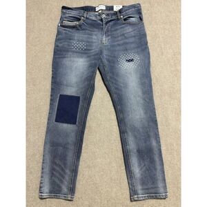 Sun Stone‎ Jeans Mens 36x30 Blue Slim Fit Crystal Wash Patch Distressed Denim